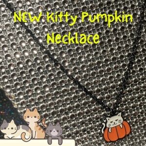 Pumpkin Kitty Cat Kitten Necklace Jewelry for Women witchy vibes creepy emo alt